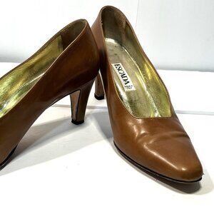 ESCADA Brown Leather Italian Made Vintage Women's Heels Pumps Size 7.5B US